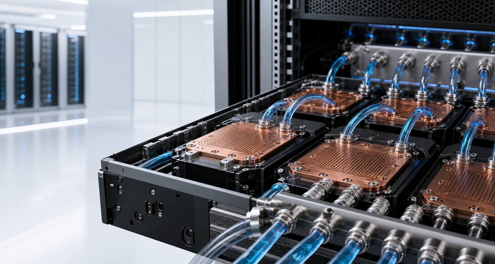 Liquid cooling hardware installed in a high-density AI server